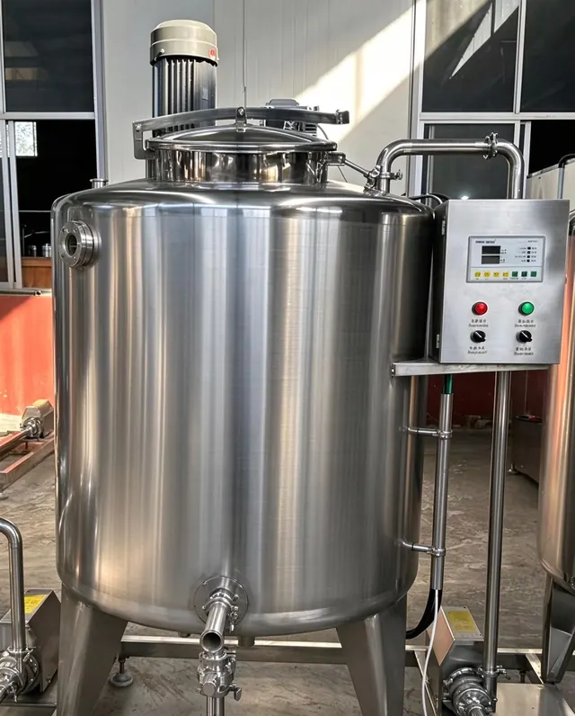 Tanque mezclador de acero inoxidable con caja de control